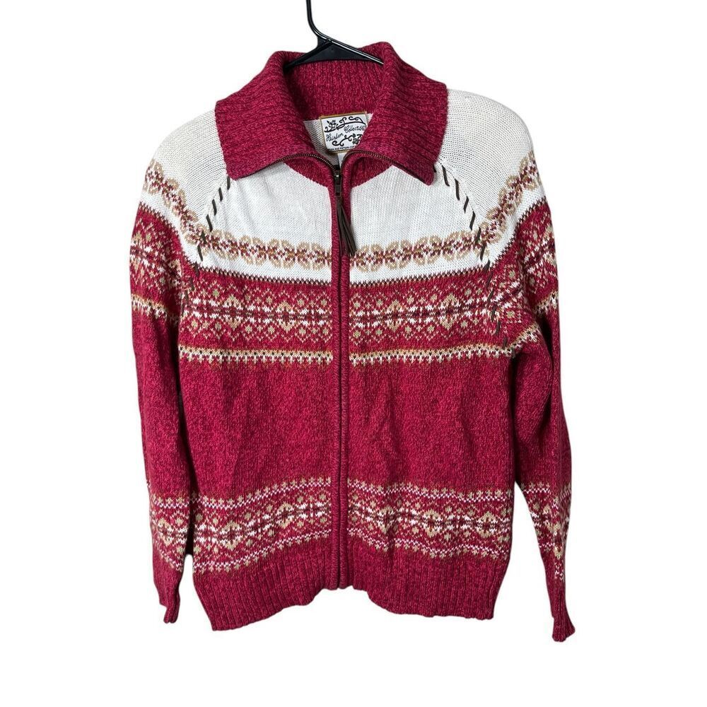 Vintage Heirloom Collectibles Cardigan Sweater Zip Up Red Fair Isle S